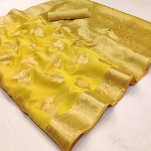 Yellow Festive Wear Woven Organza Saree - Peachmode