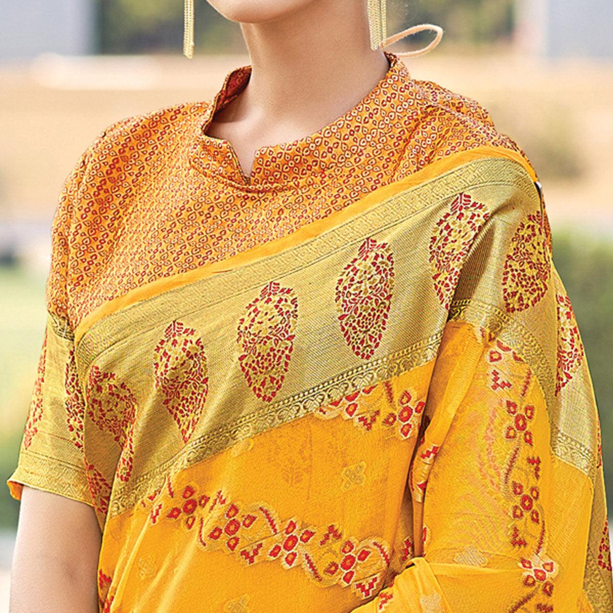 Yellow Festive Wear Woven Organza Saree - Peachmode