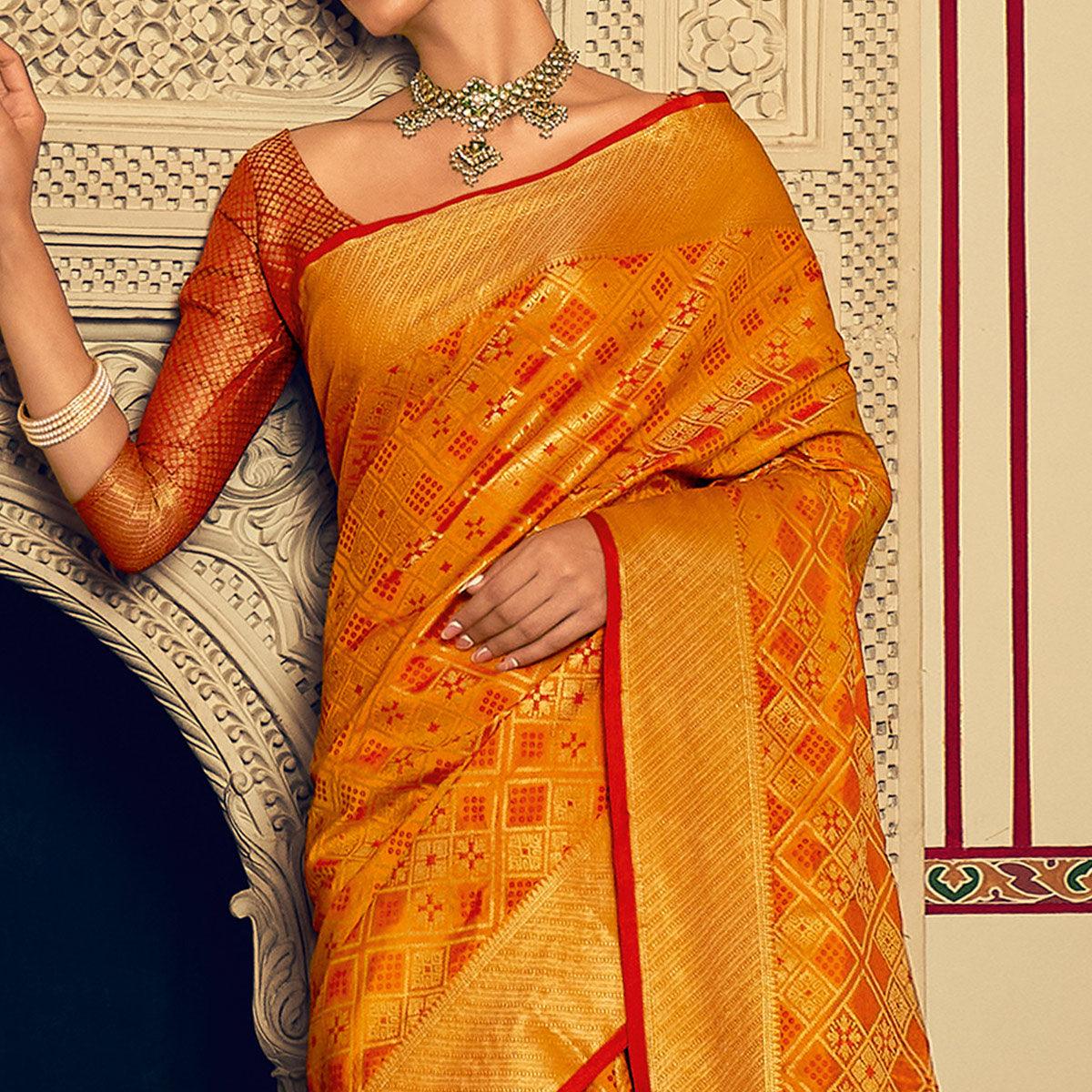 Yellow Festive Wear Woven Patola Silk Saree - Peachmode