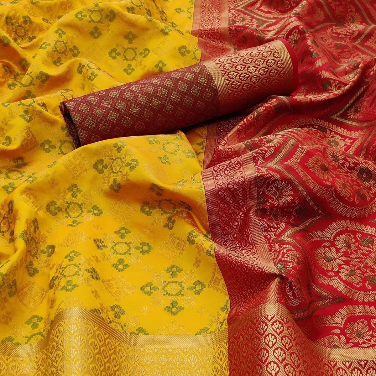 Yellow Festive Wear Woven Patola Silk Saree - Peachmode