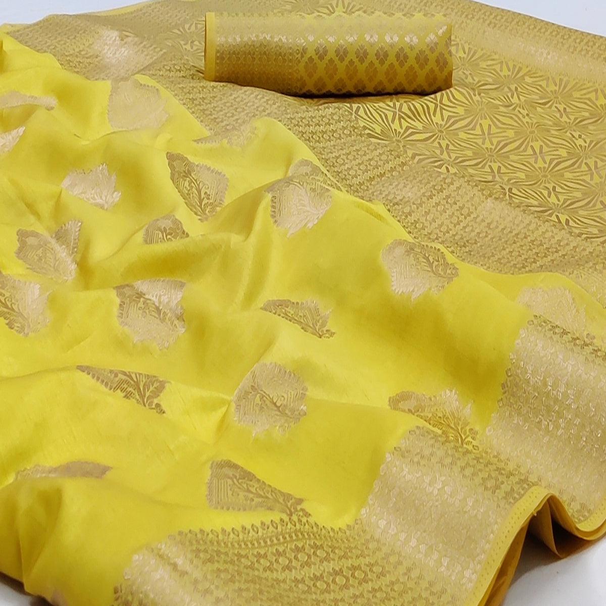 Yellow Festive Wear Woven Pure Art Silk Saree - Peachmode
