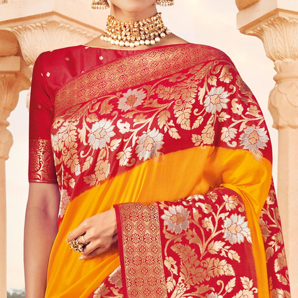 Yellow Festive Wear Woven Silk Saree - Peachmode