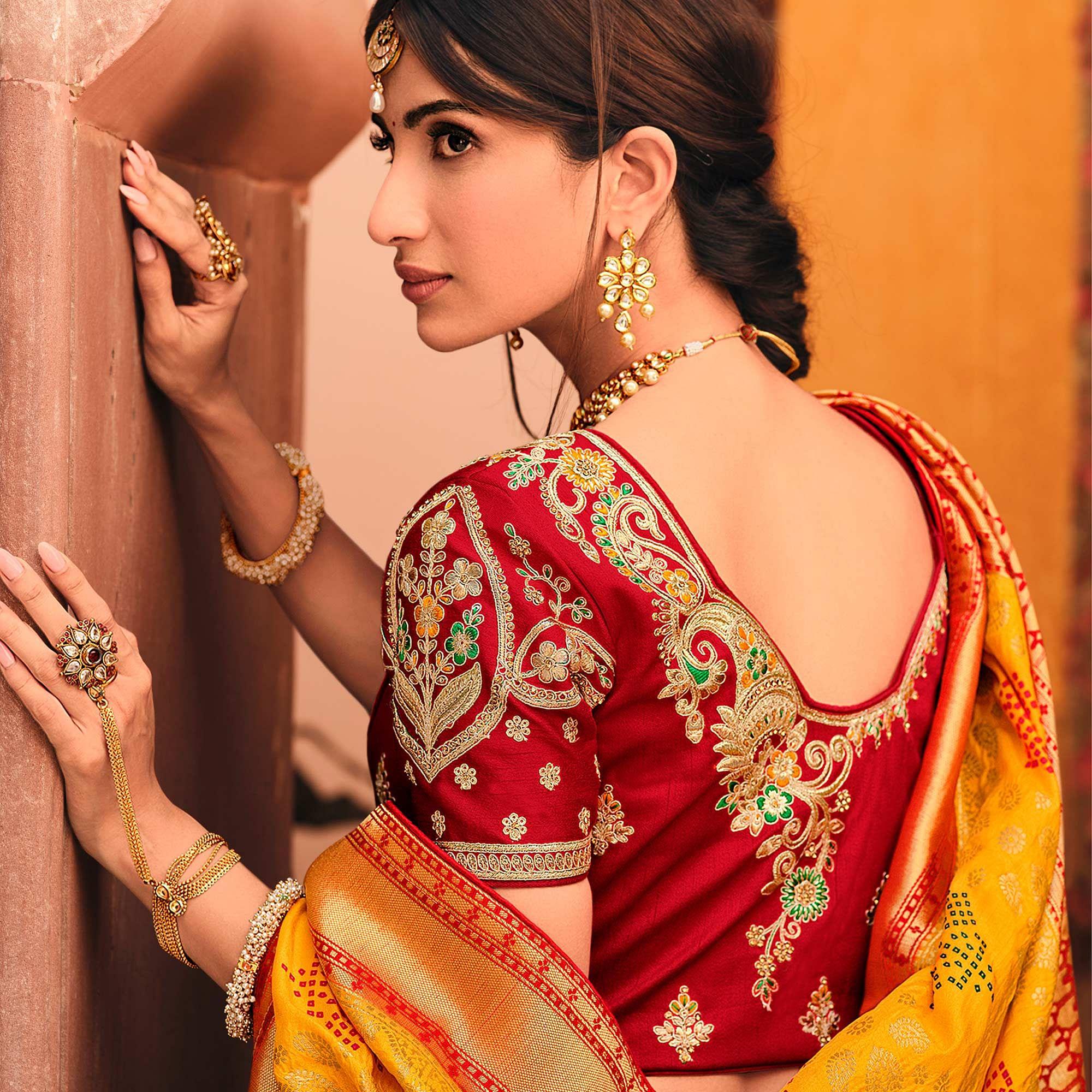 Yellow Festive Wear Woven Silk Saree - Peachmode