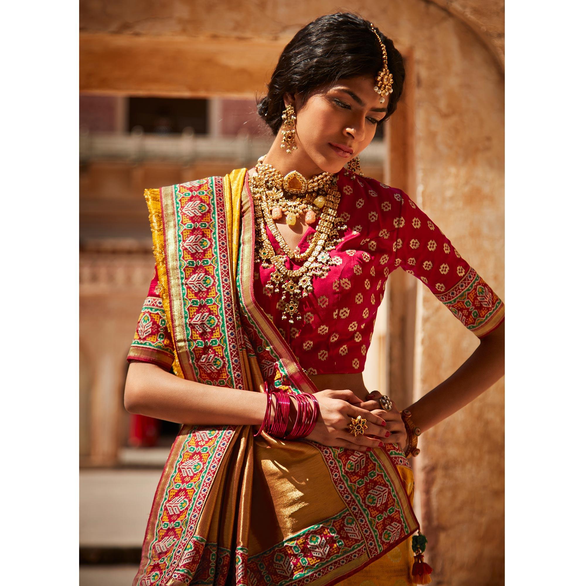 Yellow Festive Wear Woven Silk Saree - Peachmode