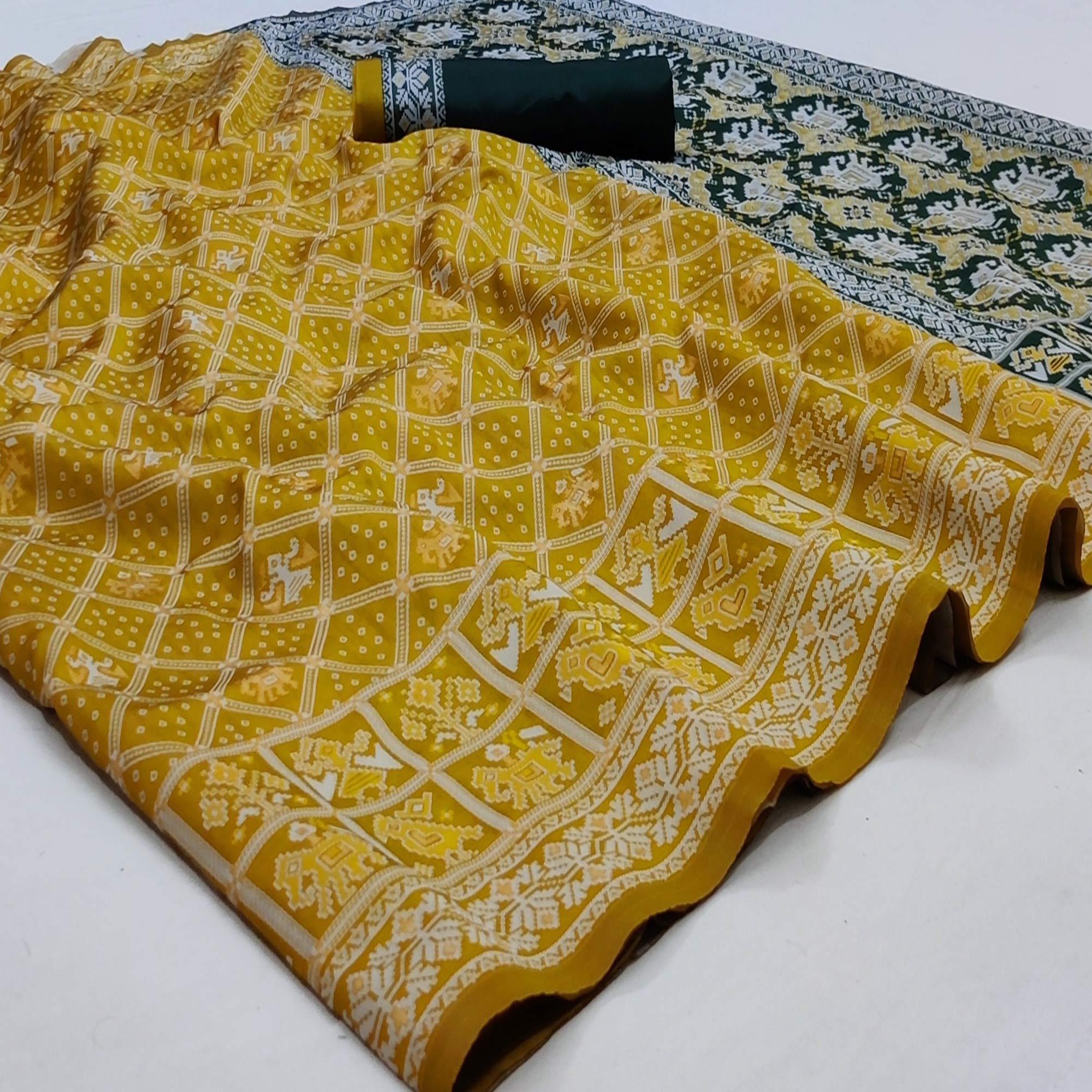 Yellow Festive Wear Woven Soft Silk Patola Saree - Peachmode