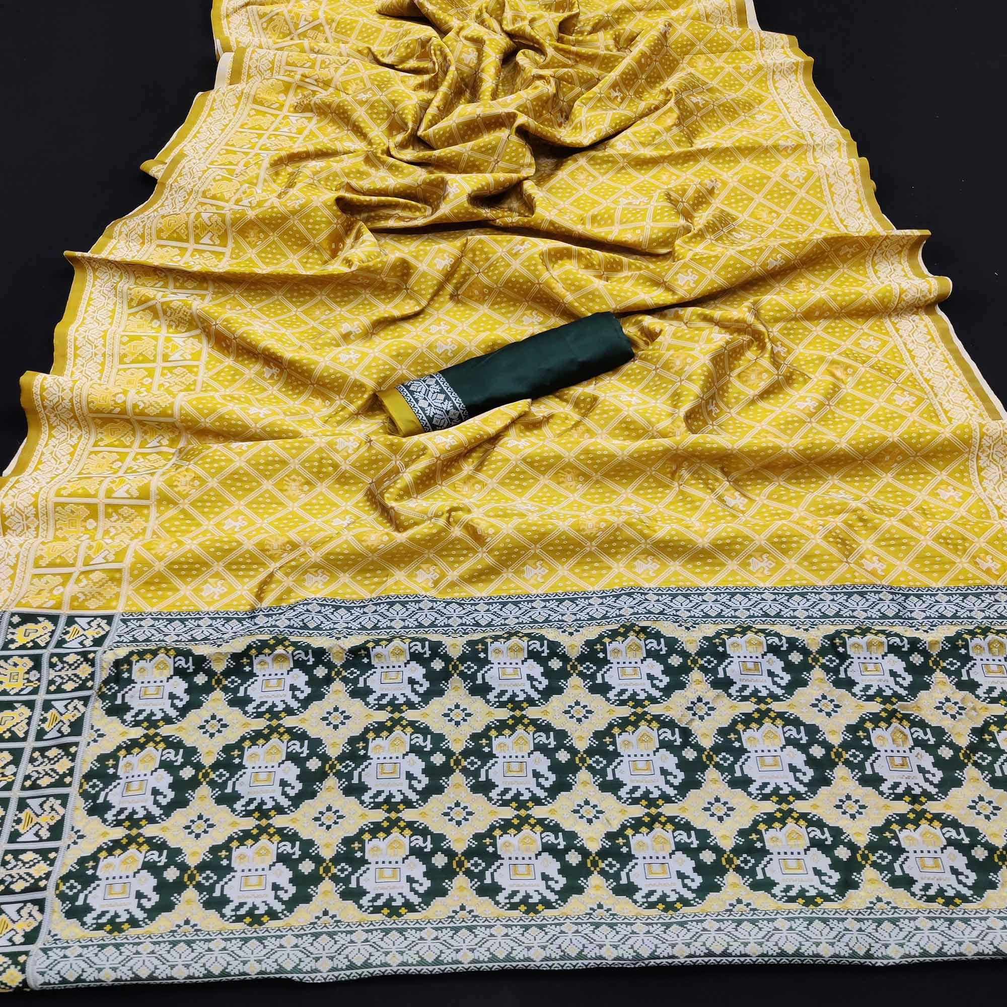 Yellow Festive Wear Woven Soft Silk Patola Saree - Peachmode