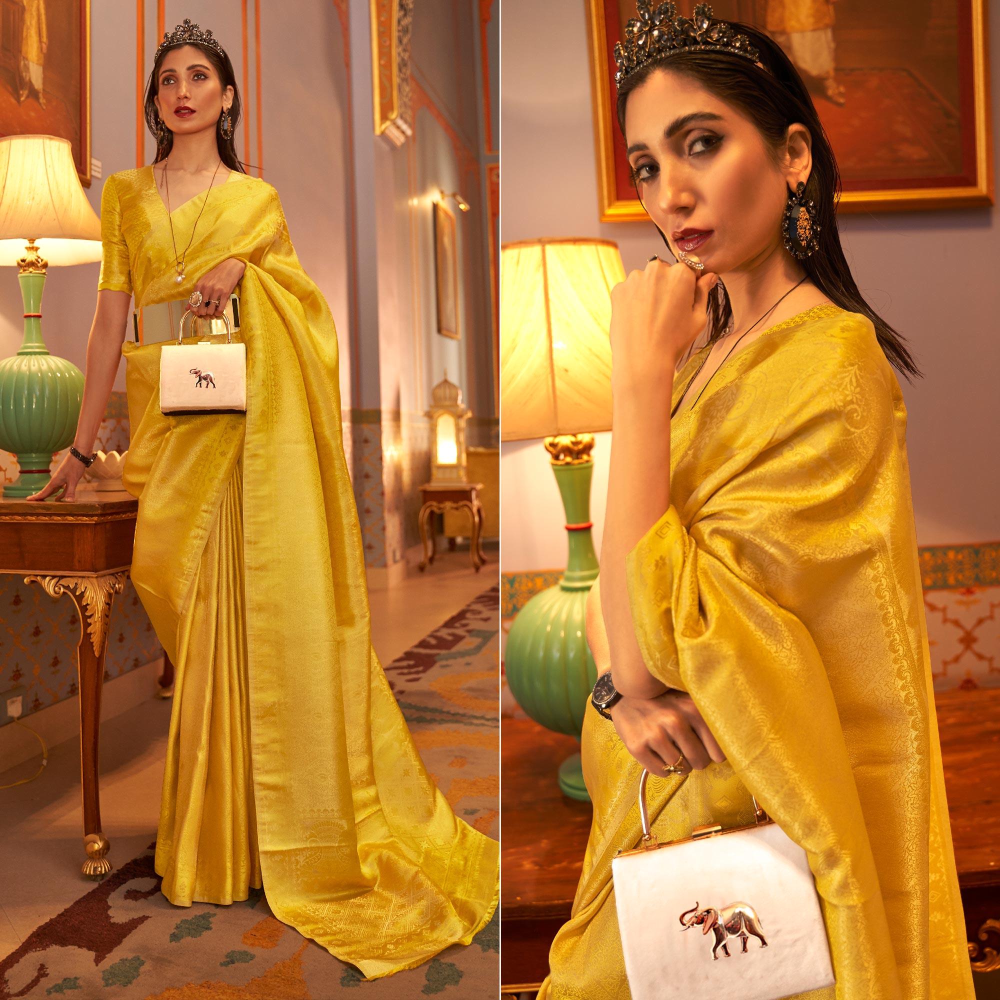 Yellow Festive Wear Woven Two Tone Satin Silk Saree - Peachmode