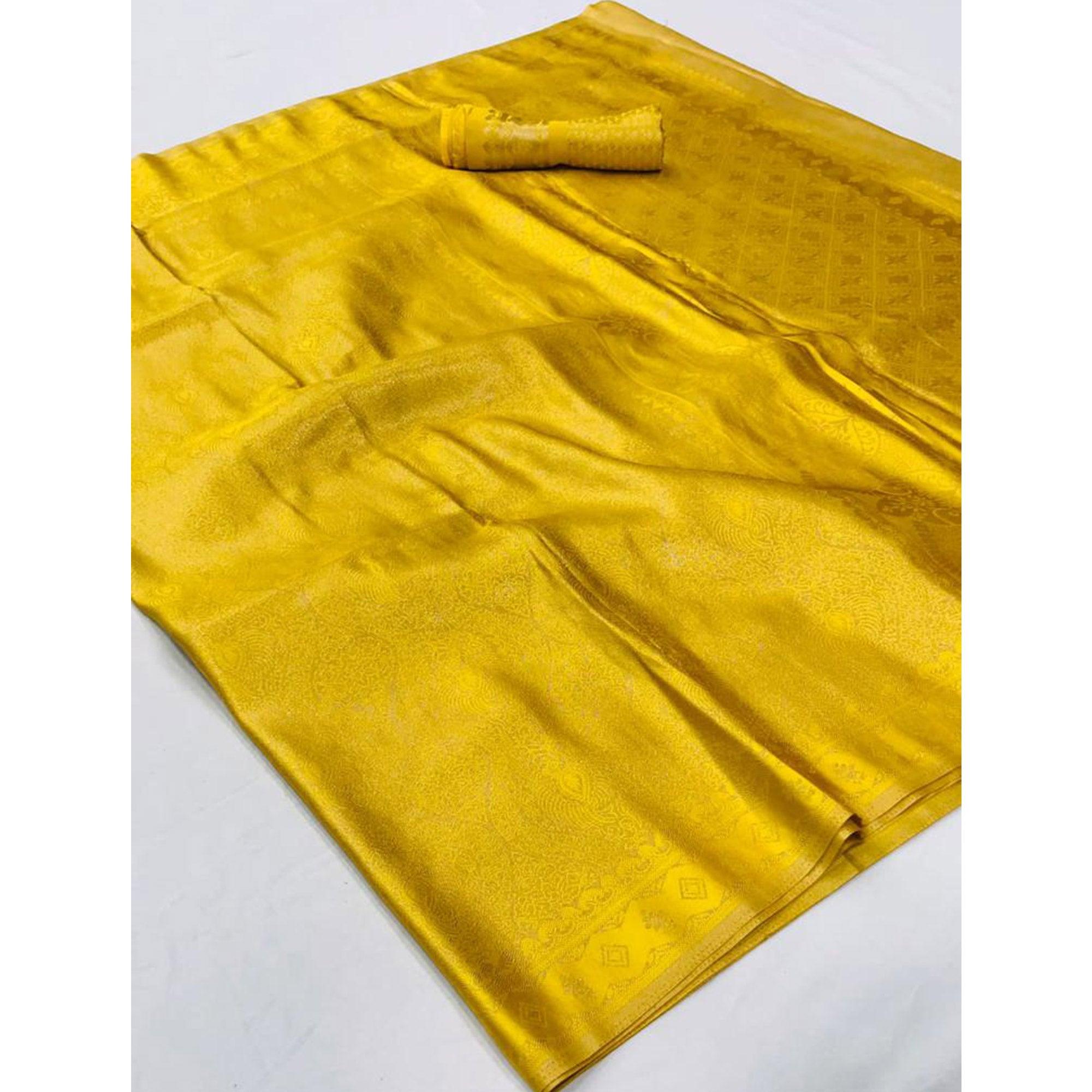 Yellow Festive Wear Woven Two Tone Satin Silk Saree - Peachmode