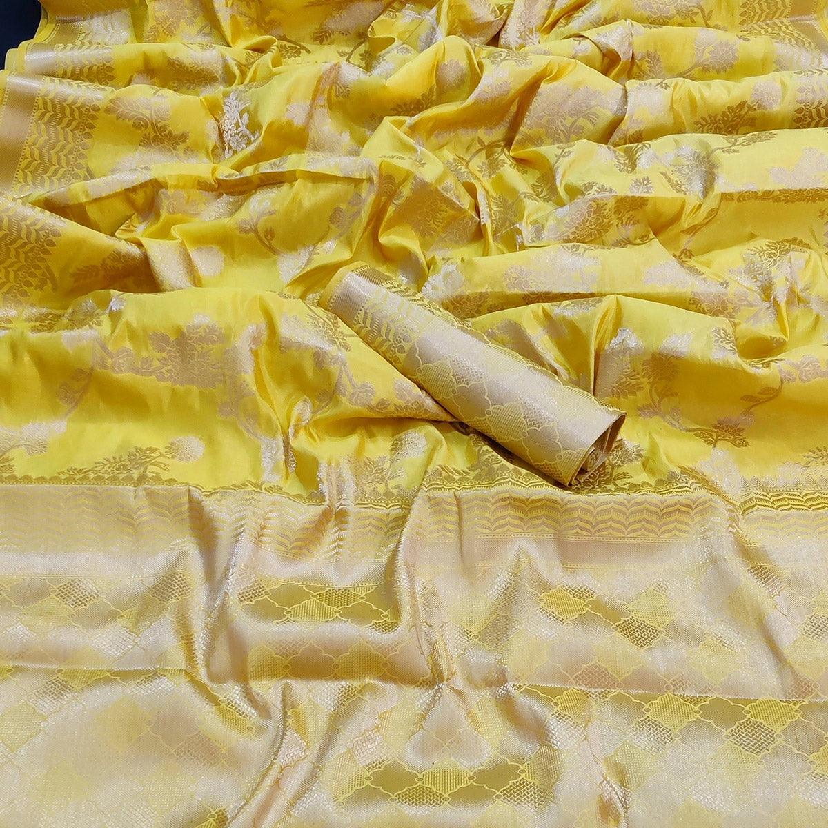 Yellow Festive Wear Zari Woven Art Silk Saree - Peachmode
