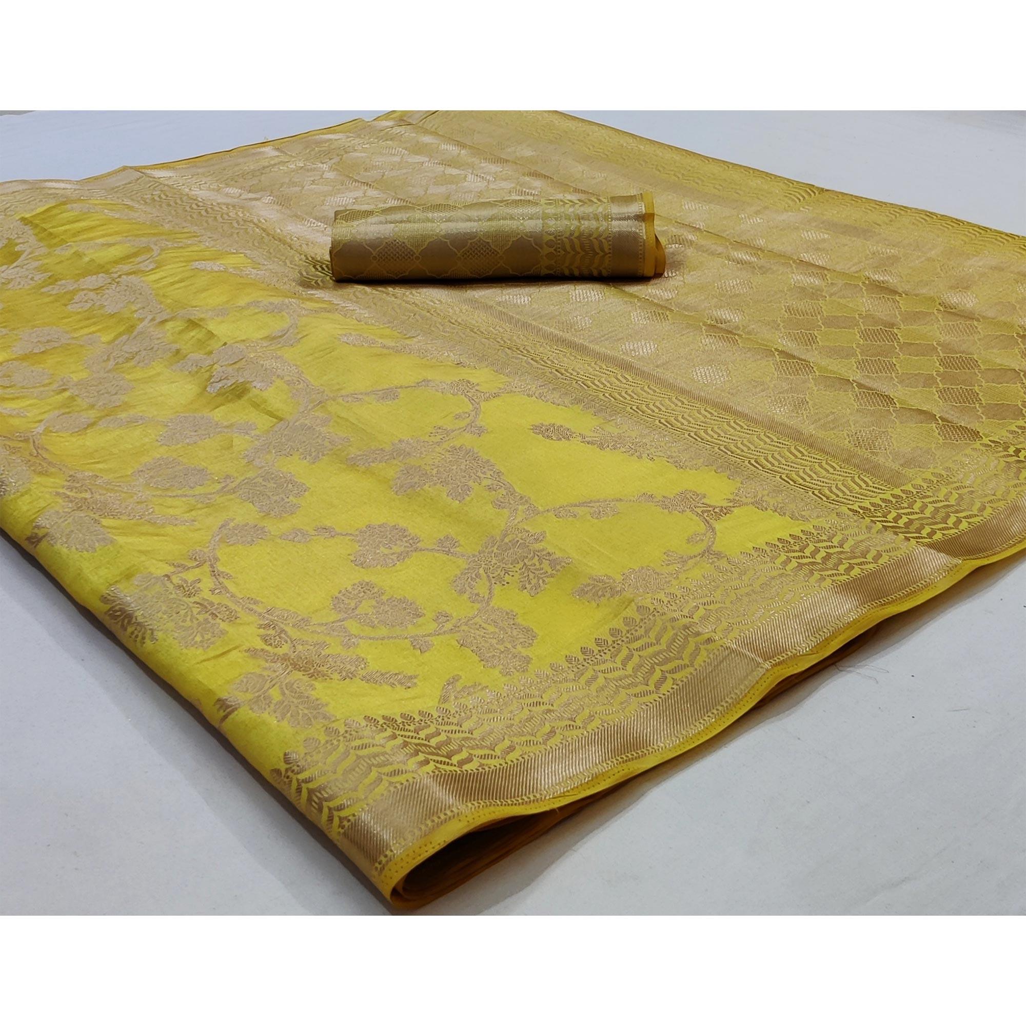 Yellow Festive Wear Zari Woven Art Silk Saree - Peachmode