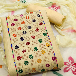 Yellow Floral Embroidered Chanderi Dress Material - Peachmode