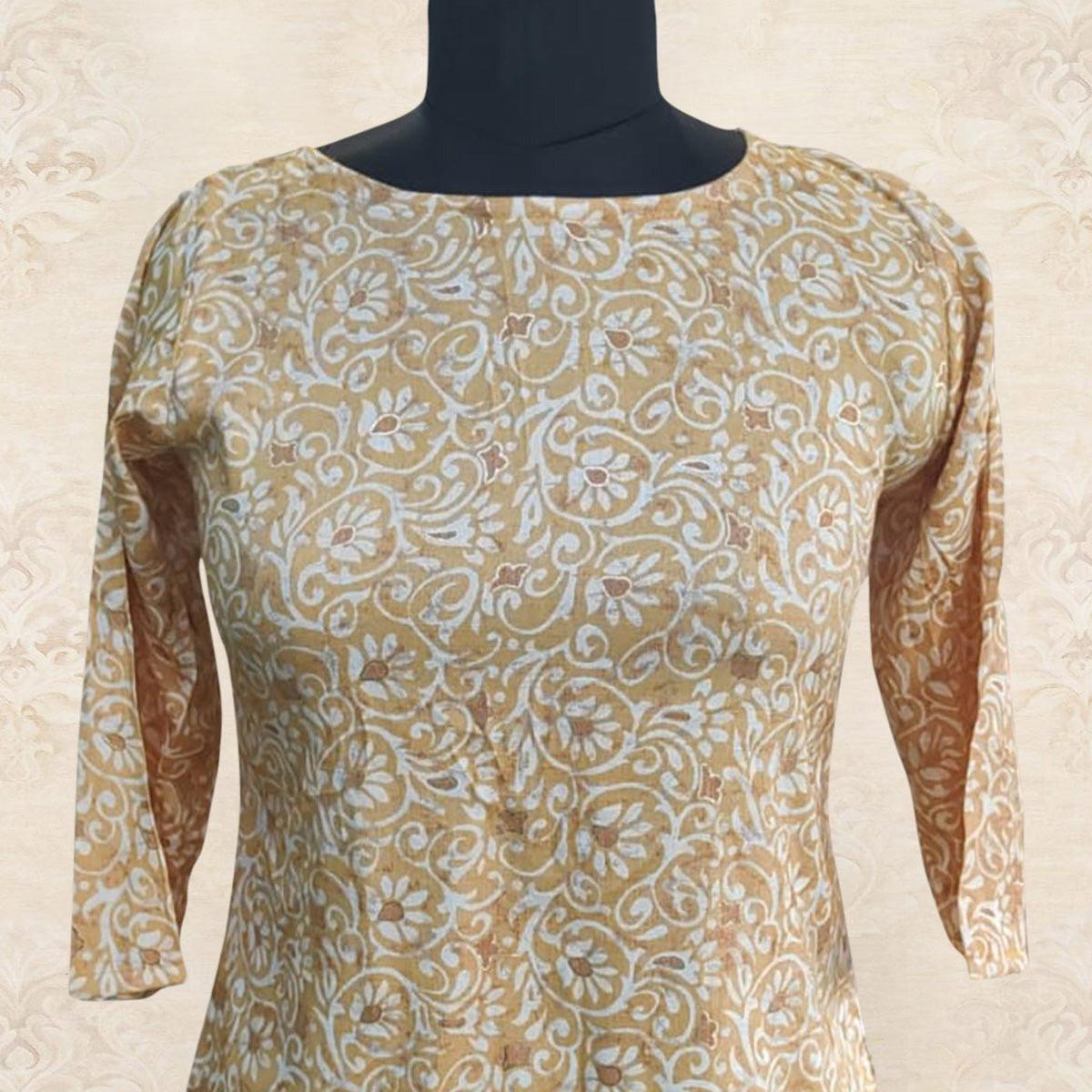 Yellow Floral Foil Printed Rayon Top - Peachmode