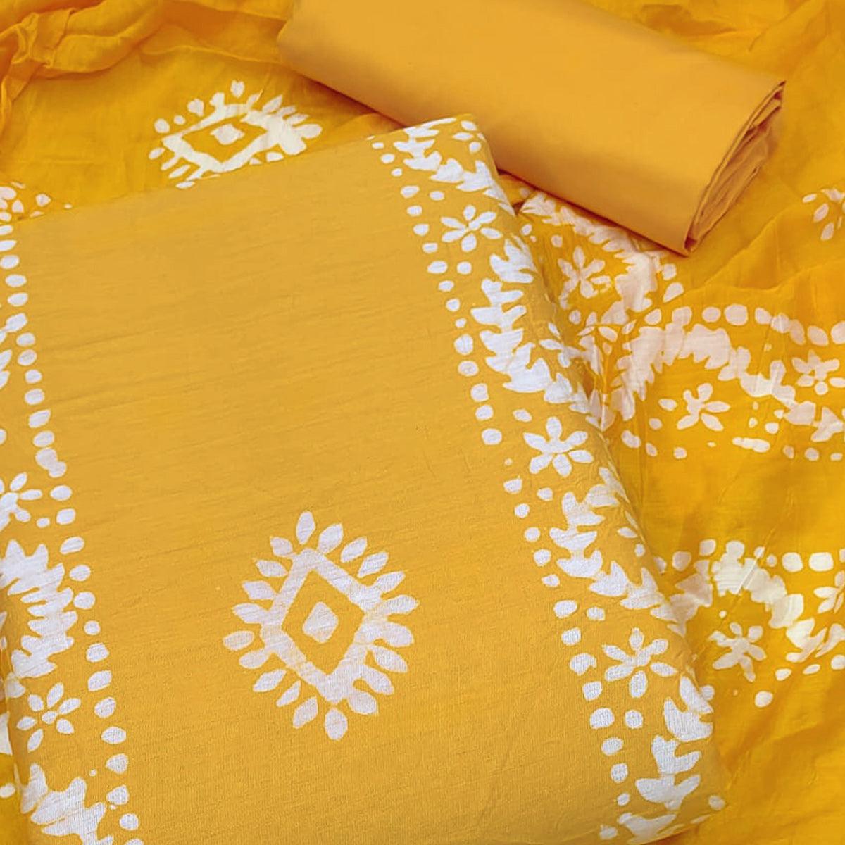 Yellow Floral Printed Chanderi Dress Material - Peachmode