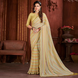 Yellow Foil Printed Georgette Saree - Peachmode