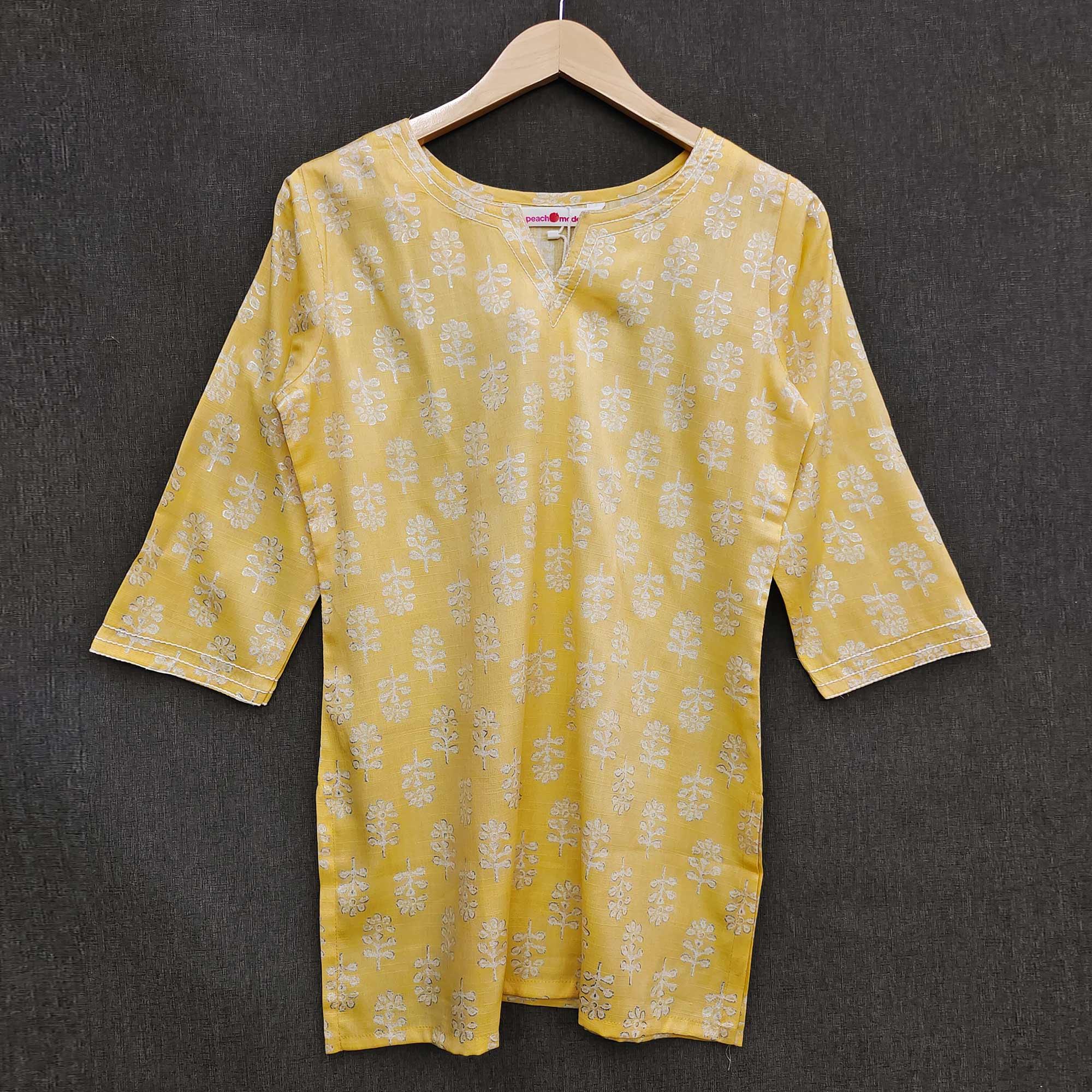 Yellow Foil Printed Rayon Top - Peachmode