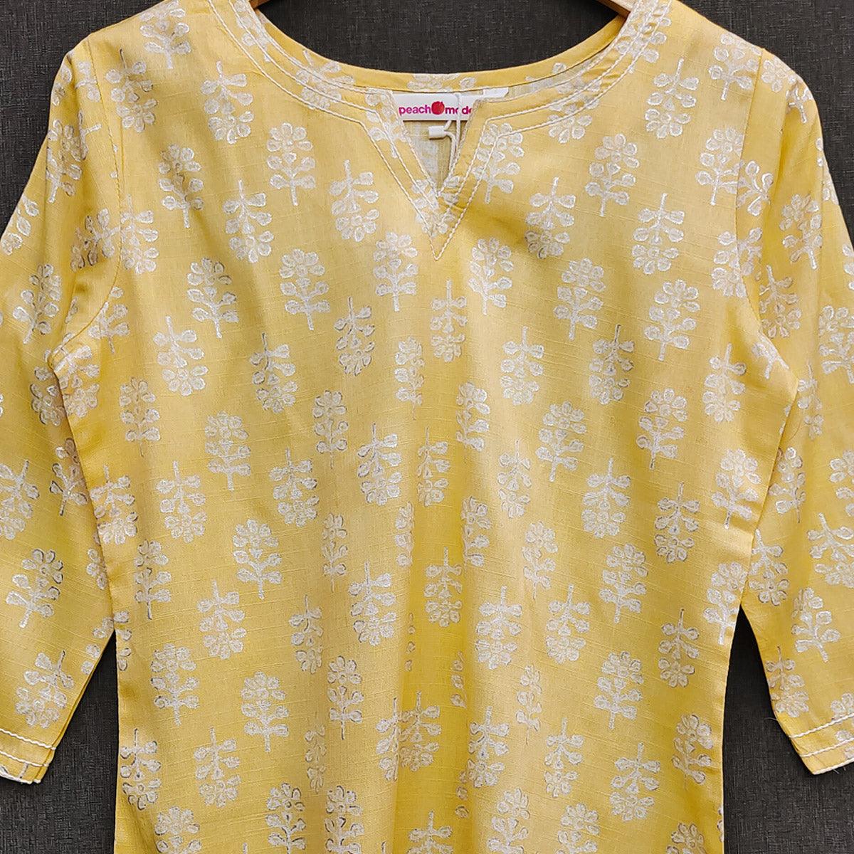 Yellow Foil Printed Rayon Top - Peachmode