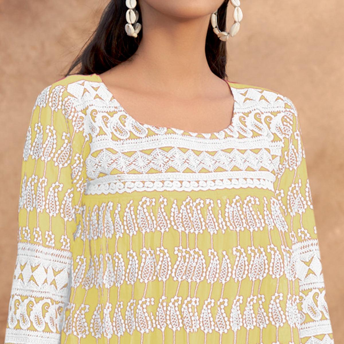 Yellow Lucknowi Georgette Top - Peachmode