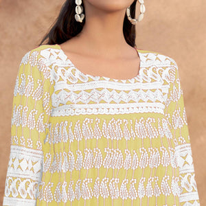 Yellow Lucknowi Georgette Top - Peachmode