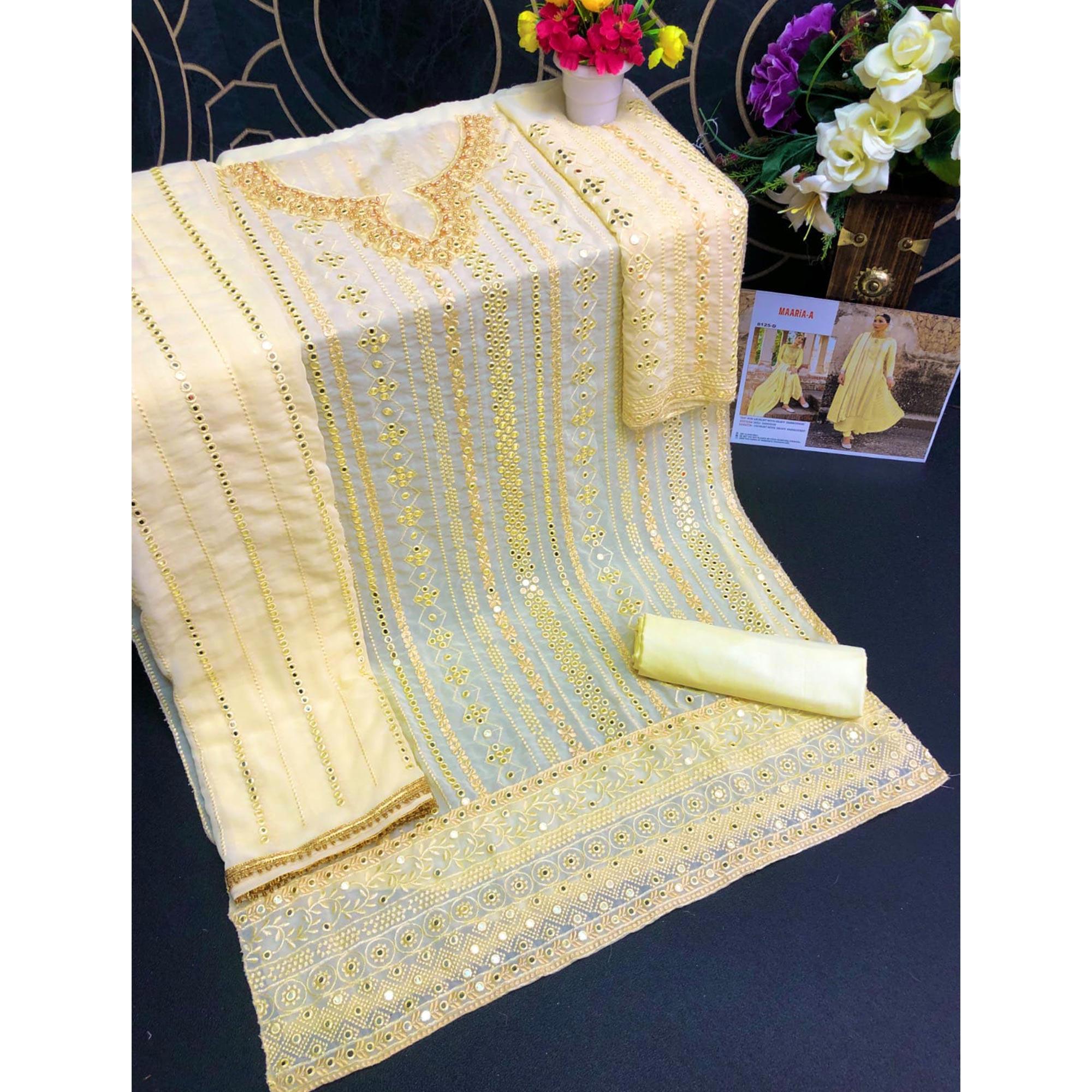 Yellow Party Wear Embroidered Georgette Suit - Peachmode