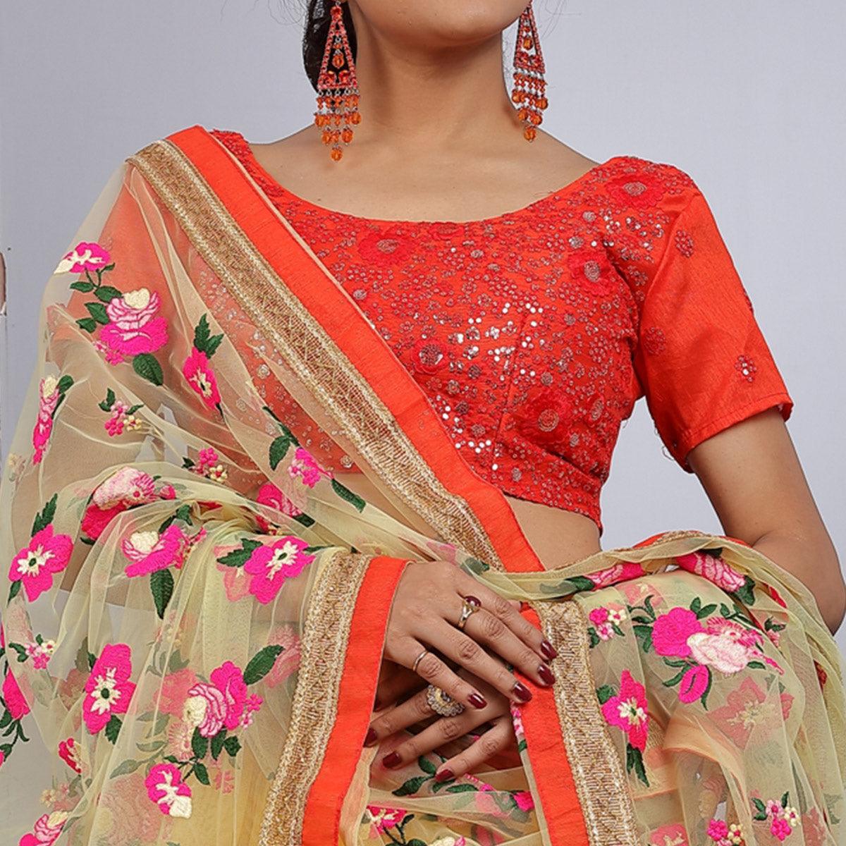 Yellow Party Wear Sequence Embroidered Georgette Lehenga Choli - Peachmode
