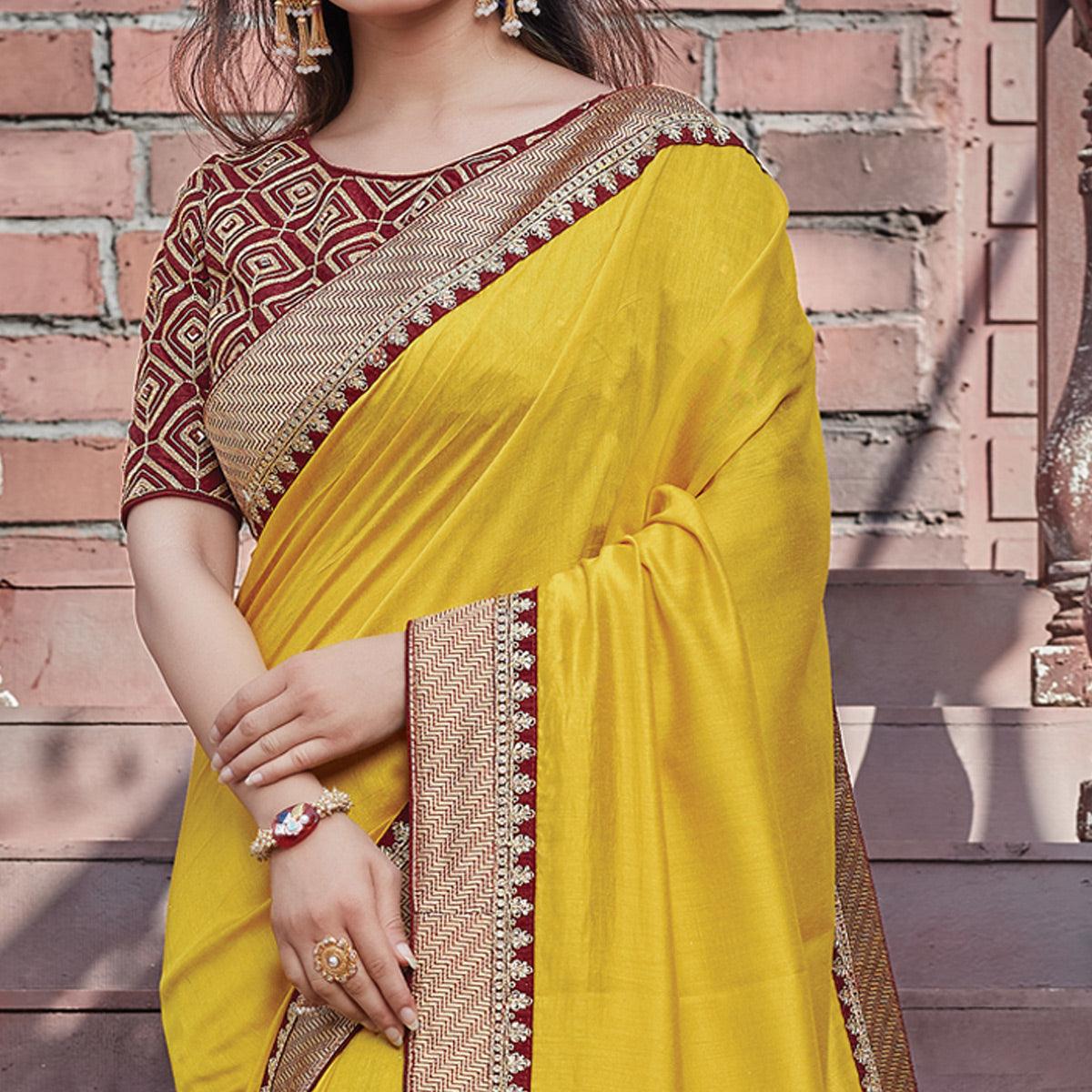 Yellow Party Wear Woven Silk Georgette Saree - Peachmode