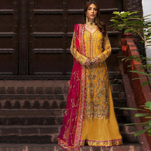 Yellow Partywear Embroidered Georgette Pakistani Suit - Peachmode