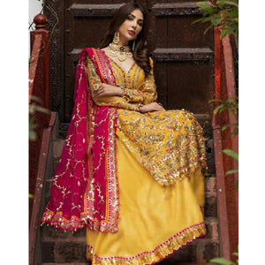 Yellow Partywear Embroidered Georgette Pakistani Suit - Peachmode