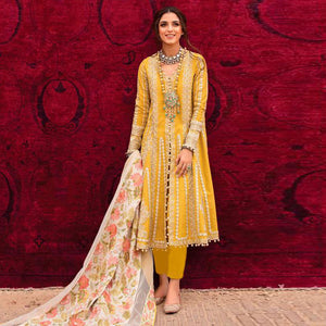Yellow Partywear Embroidered Heavy Jam Cotton Pakistani Suit - Peachmode