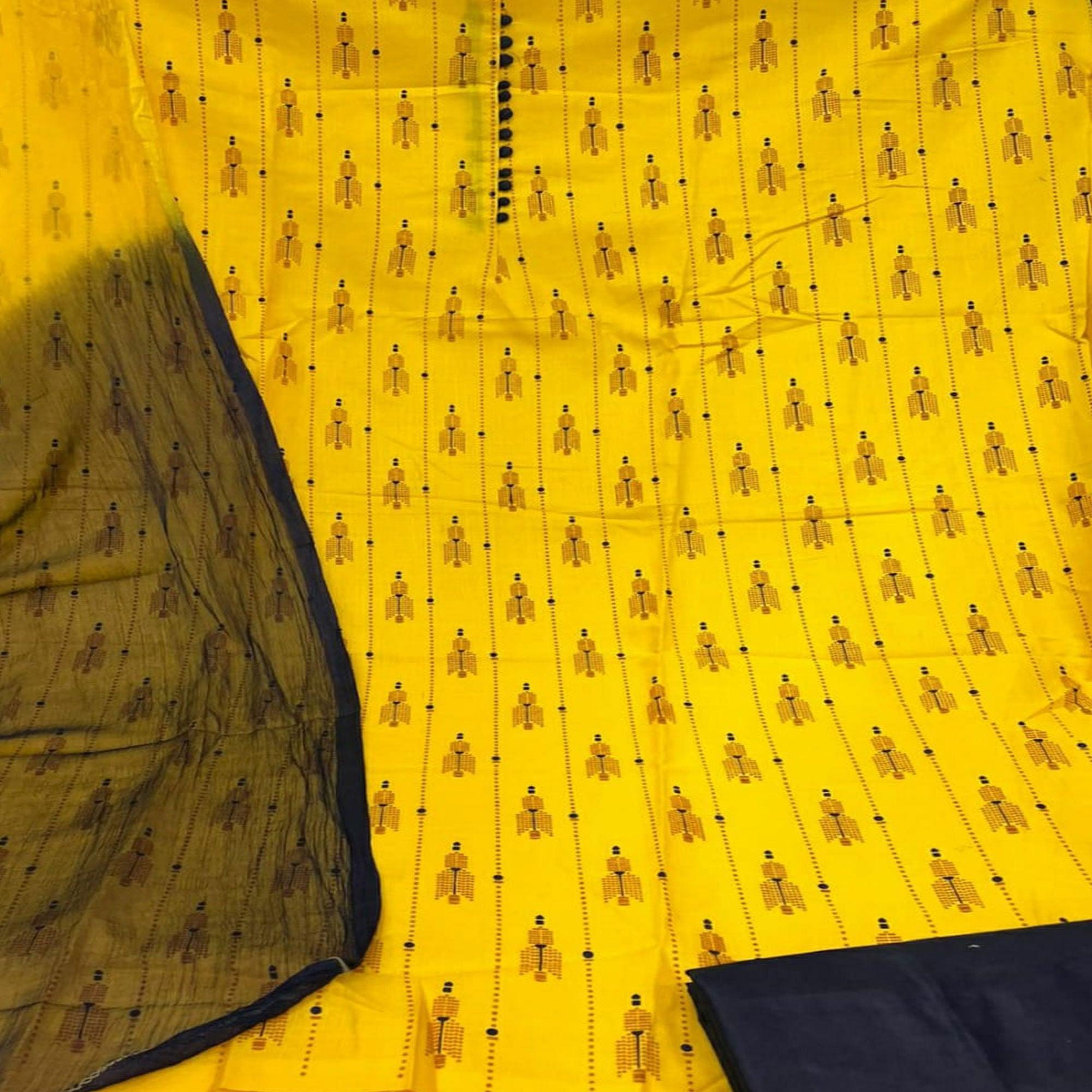 Yellow Printed Cotton Dress Material - Peachmode