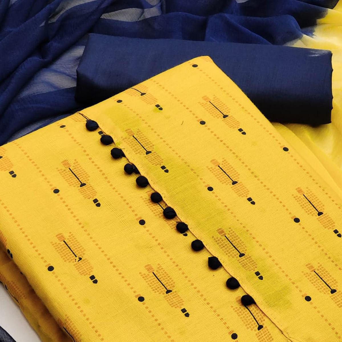 Yellow Printed Cotton Dress Material - Peachmode
