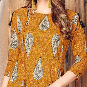 Yellow Printed Pure Cotton Kurti - Peachmode