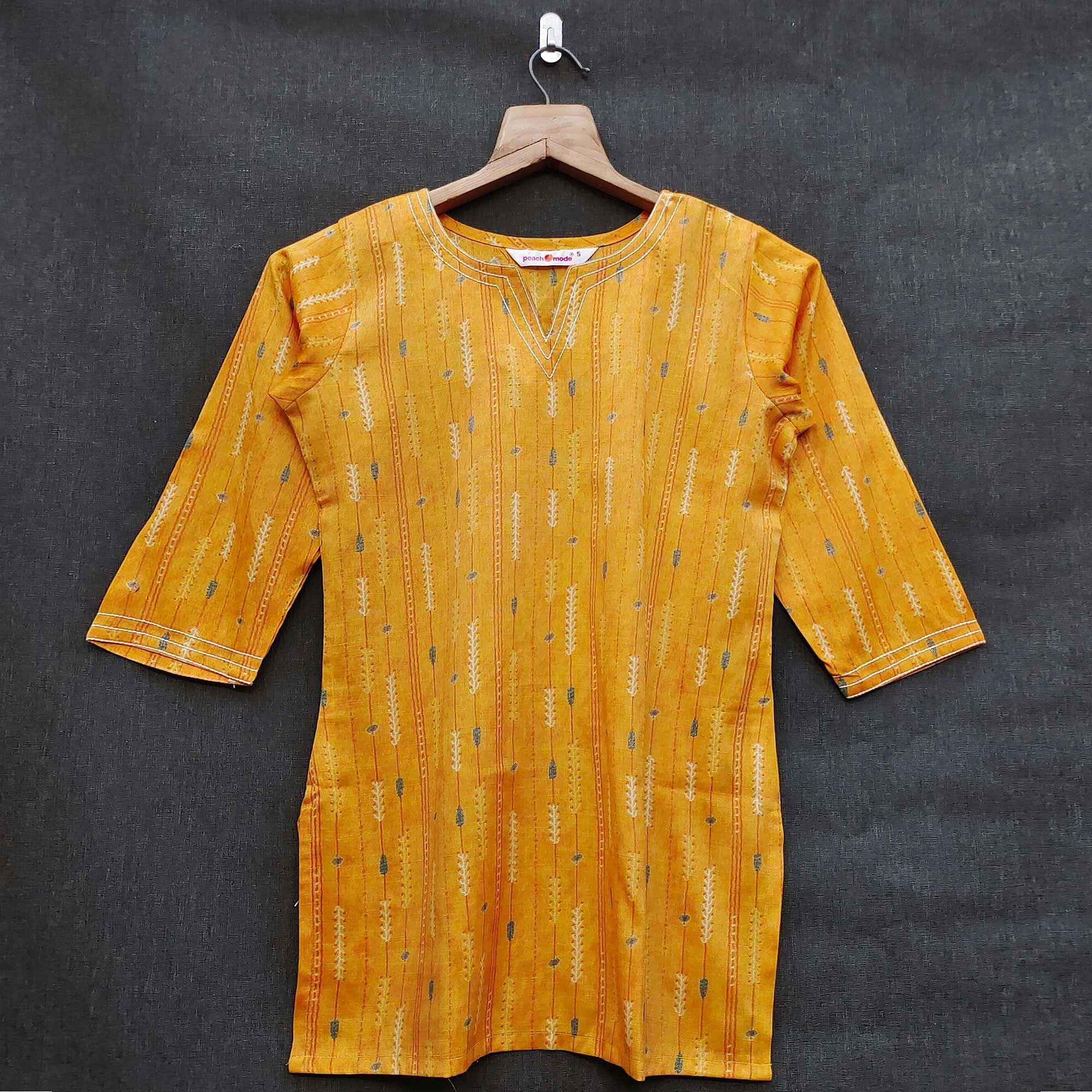 Yellow Printed Rayon Top - Peachmode