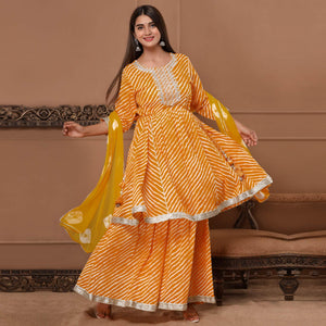 Yellow Printed With Embroidered Pure Cotton Sharara Suit - Peachmode