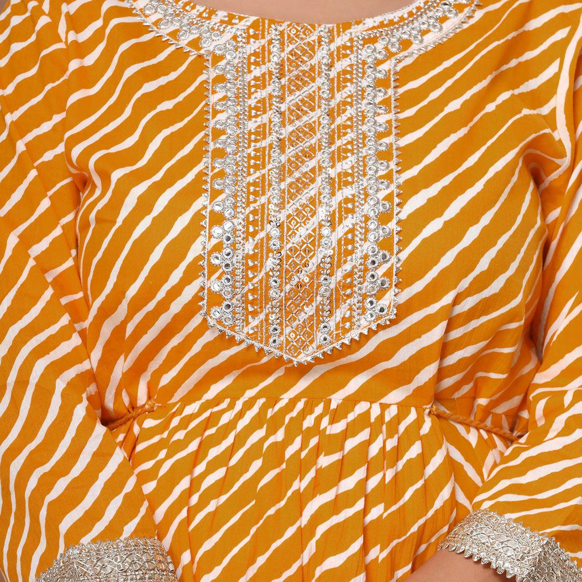 Yellow Printed With Embroidered Pure Cotton Sharara Suit - Peachmode