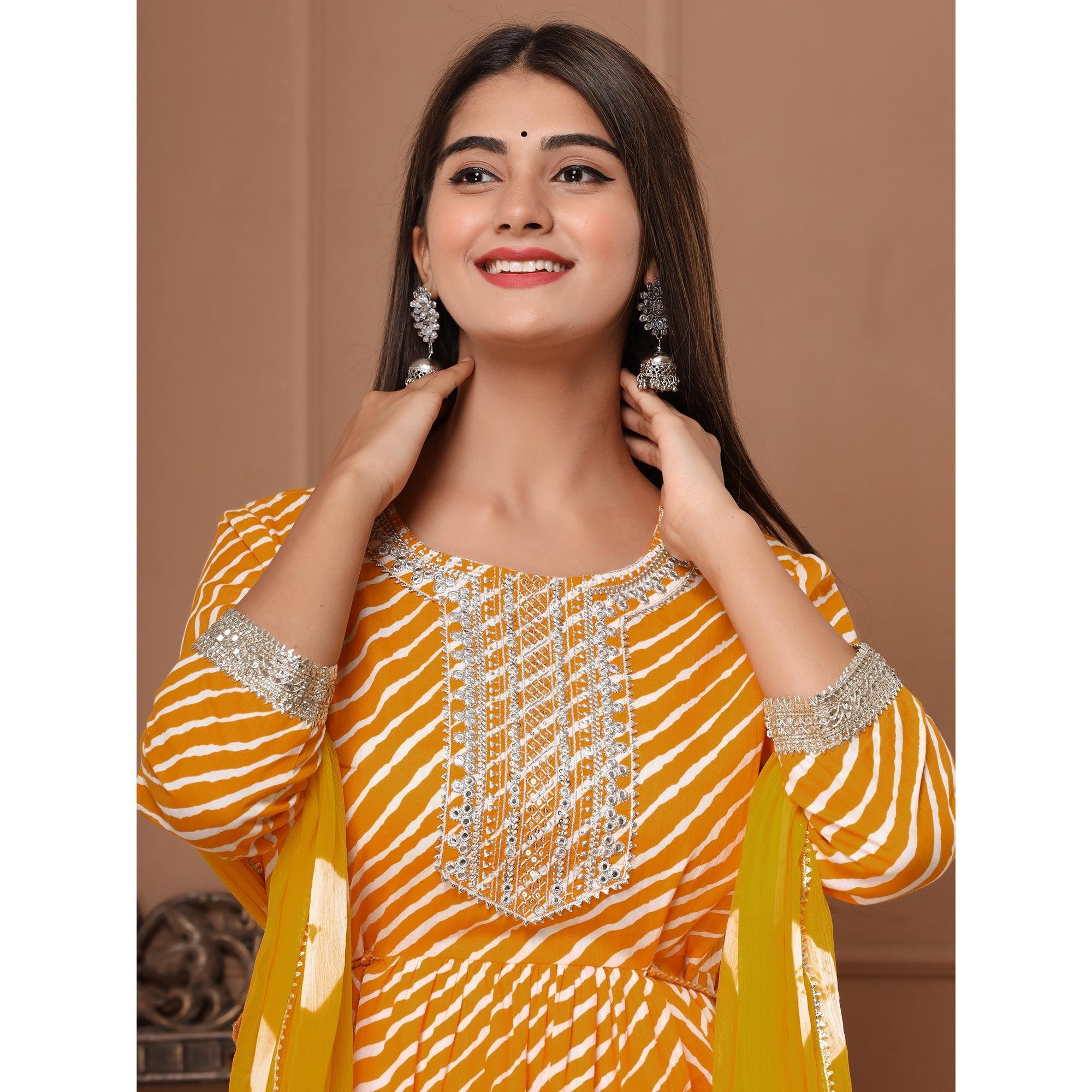 Yellow Printed With Embroidered Pure Cotton Sharara Suit - Peachmode