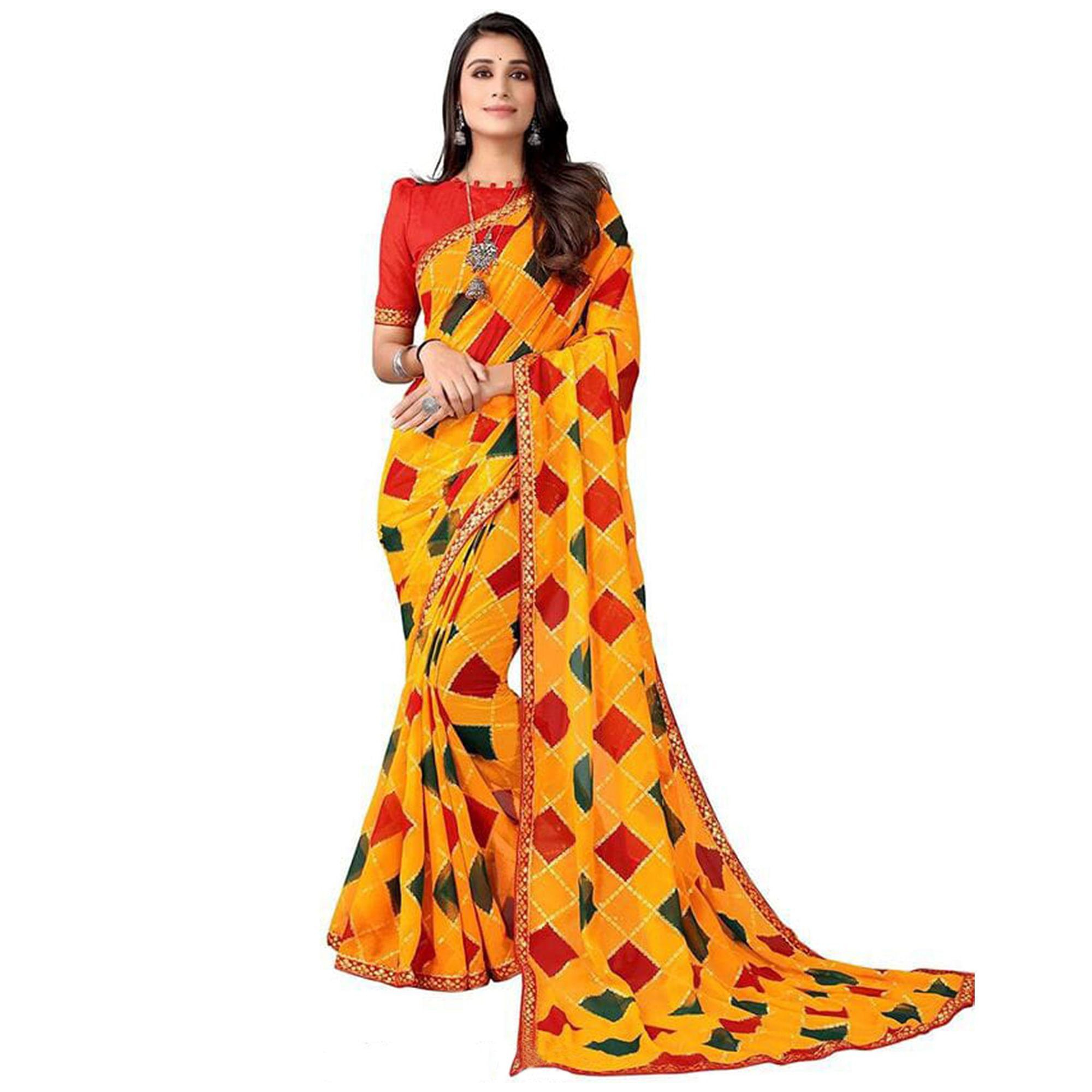 Yellow Sequence Embroidered Georgette Saree - Peachmode