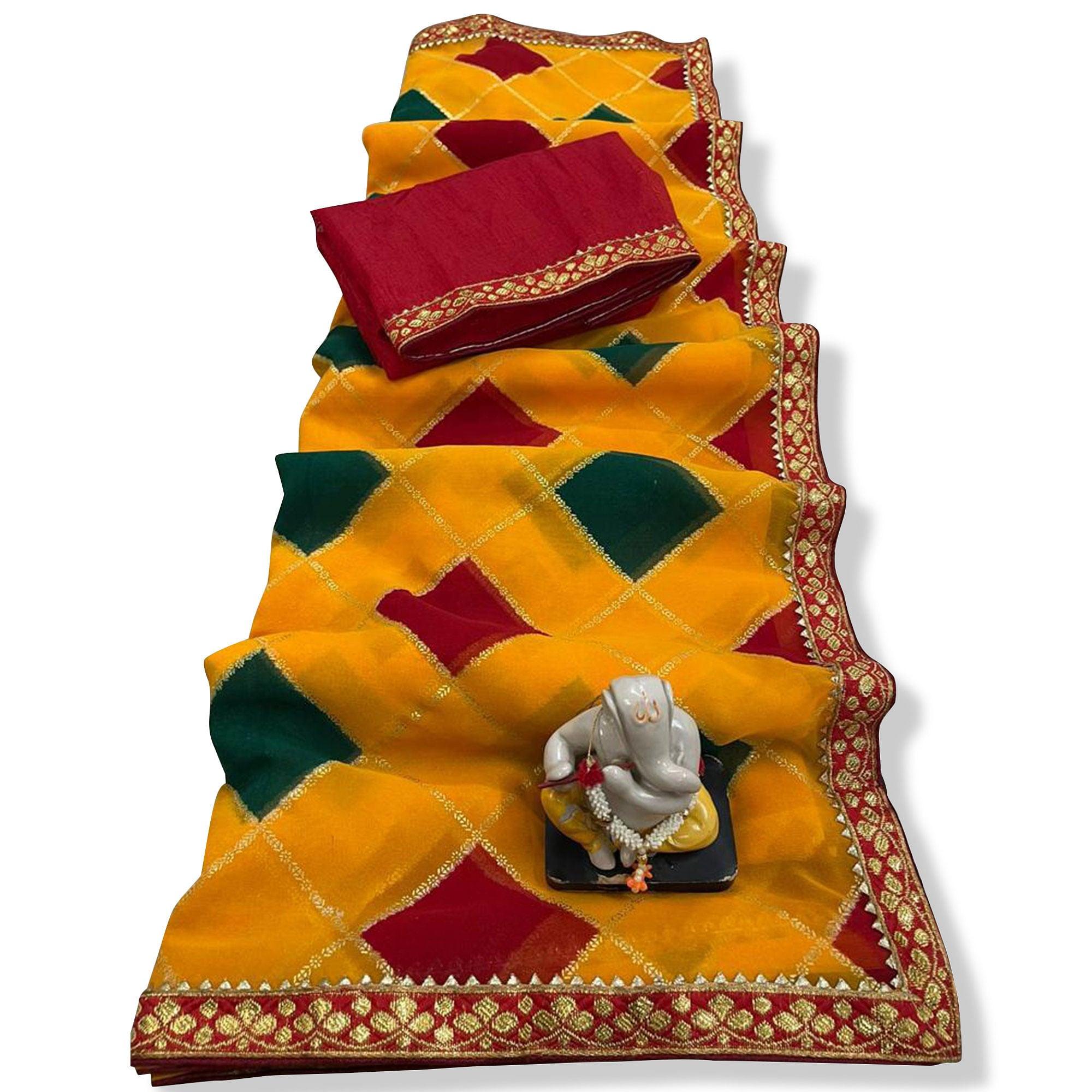 Yellow Sequence Embroidered Georgette Saree - Peachmode