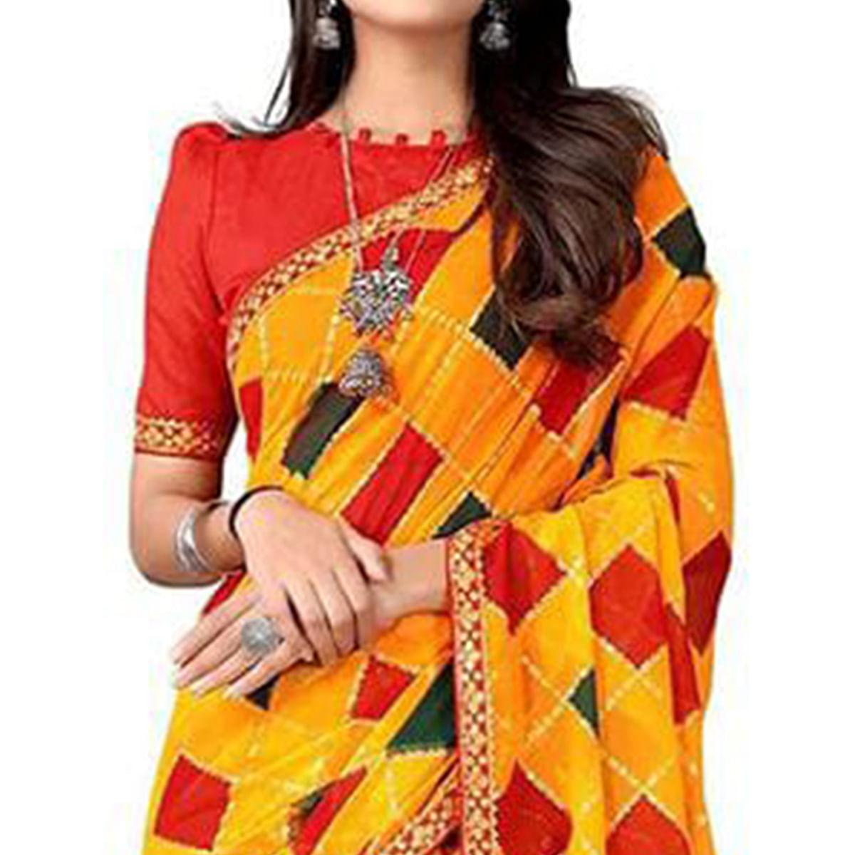 Yellow Sequence Embroidered Georgette Saree - Peachmode