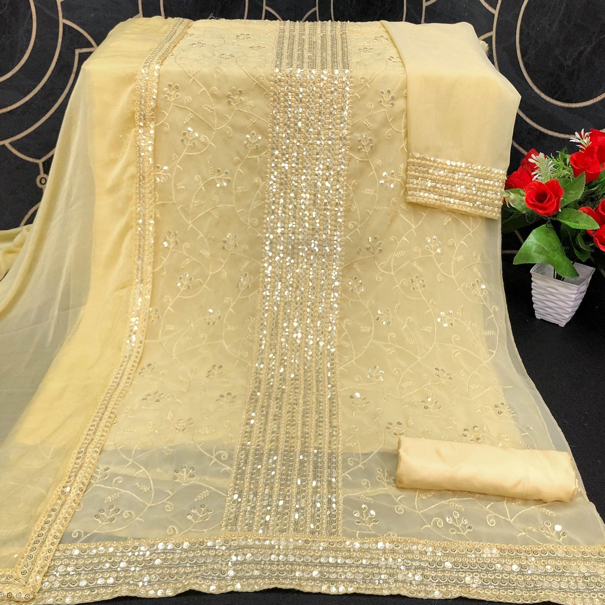 Yellow Sequence Embroidered Georgette Suit - Peachmode