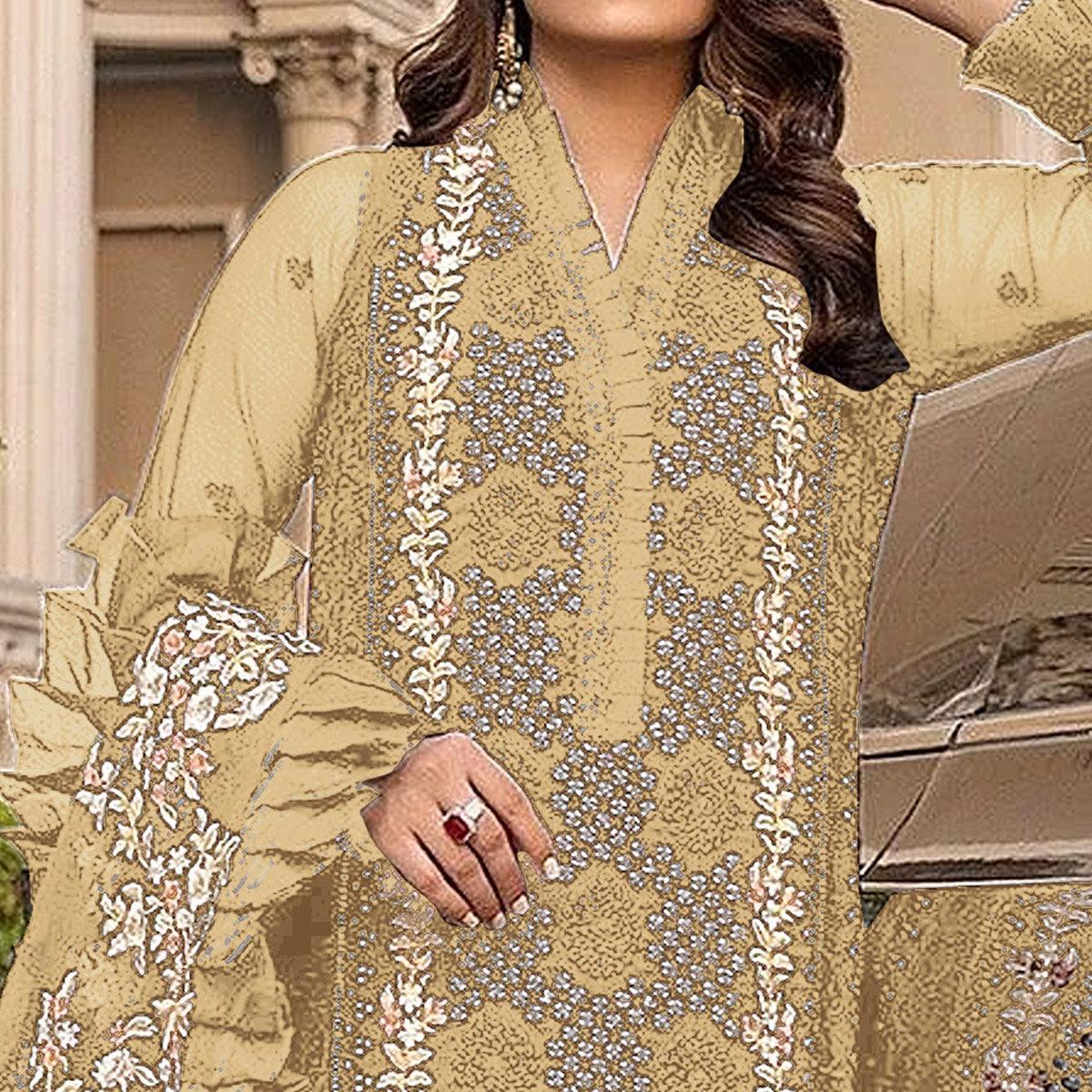 Yellow Sequence With Floral Embroidered Georgette Pakistani Suit - Peachmode