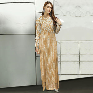 Yellow Sequence With Floral Embroidered Net Pakistani Suit - Peachmode