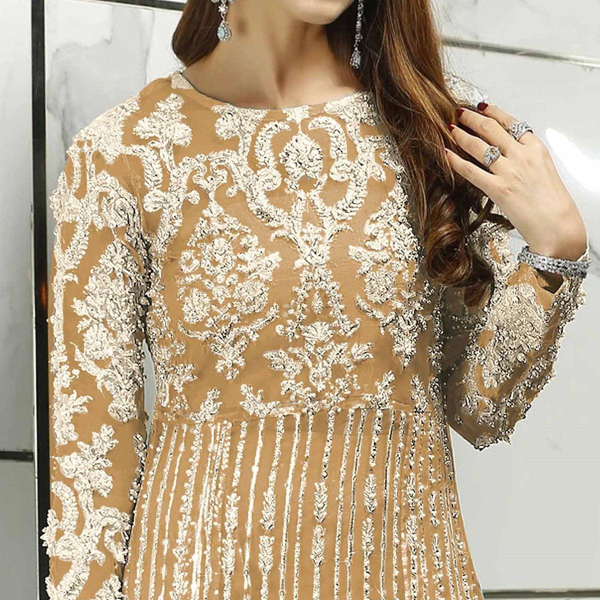 Yellow Sequence With Floral Embroidered Net Pakistani Suit - Peachmode