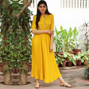 Yellow Solid Designer Rayon Kurti - Peachmode