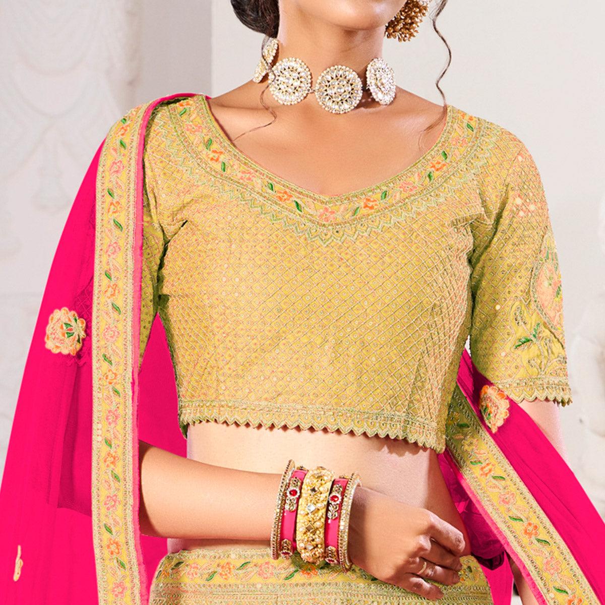 Yellow Wedding Wear Embroidered Silk Lehenga Choli - Peachmode