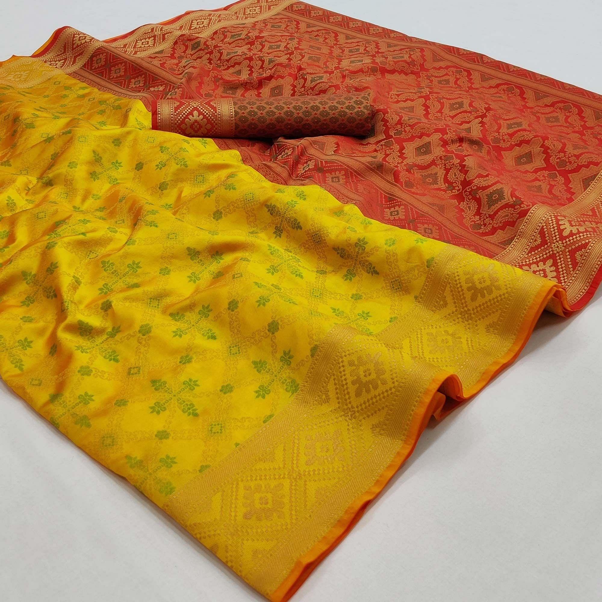 Yellow Woven Art Silk Saree - Peachmode