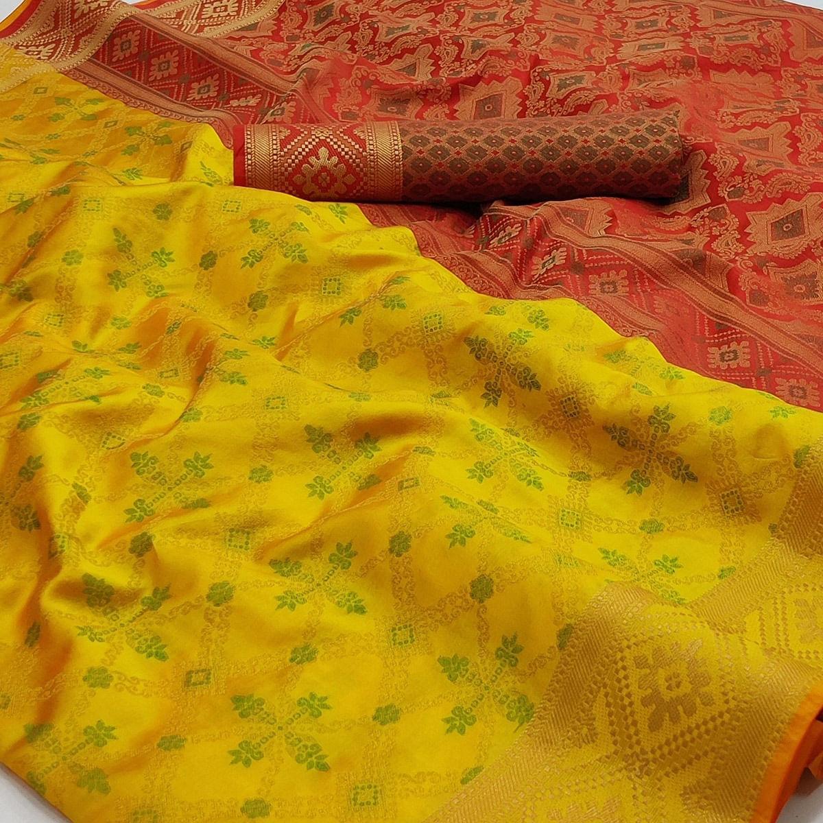 Yellow Woven Art Silk Saree - Peachmode