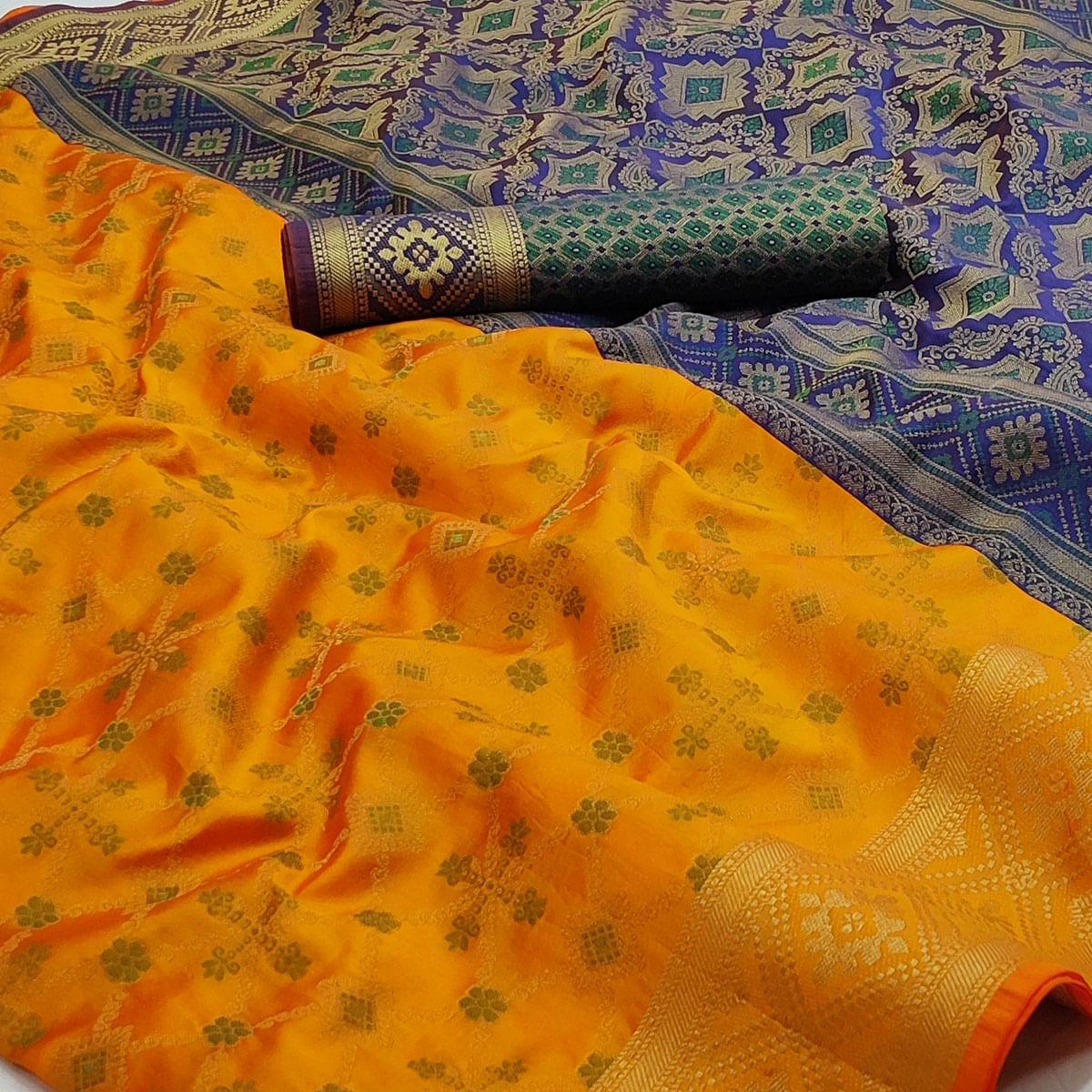Yellow Woven Art Silk Saree - Peachmode
