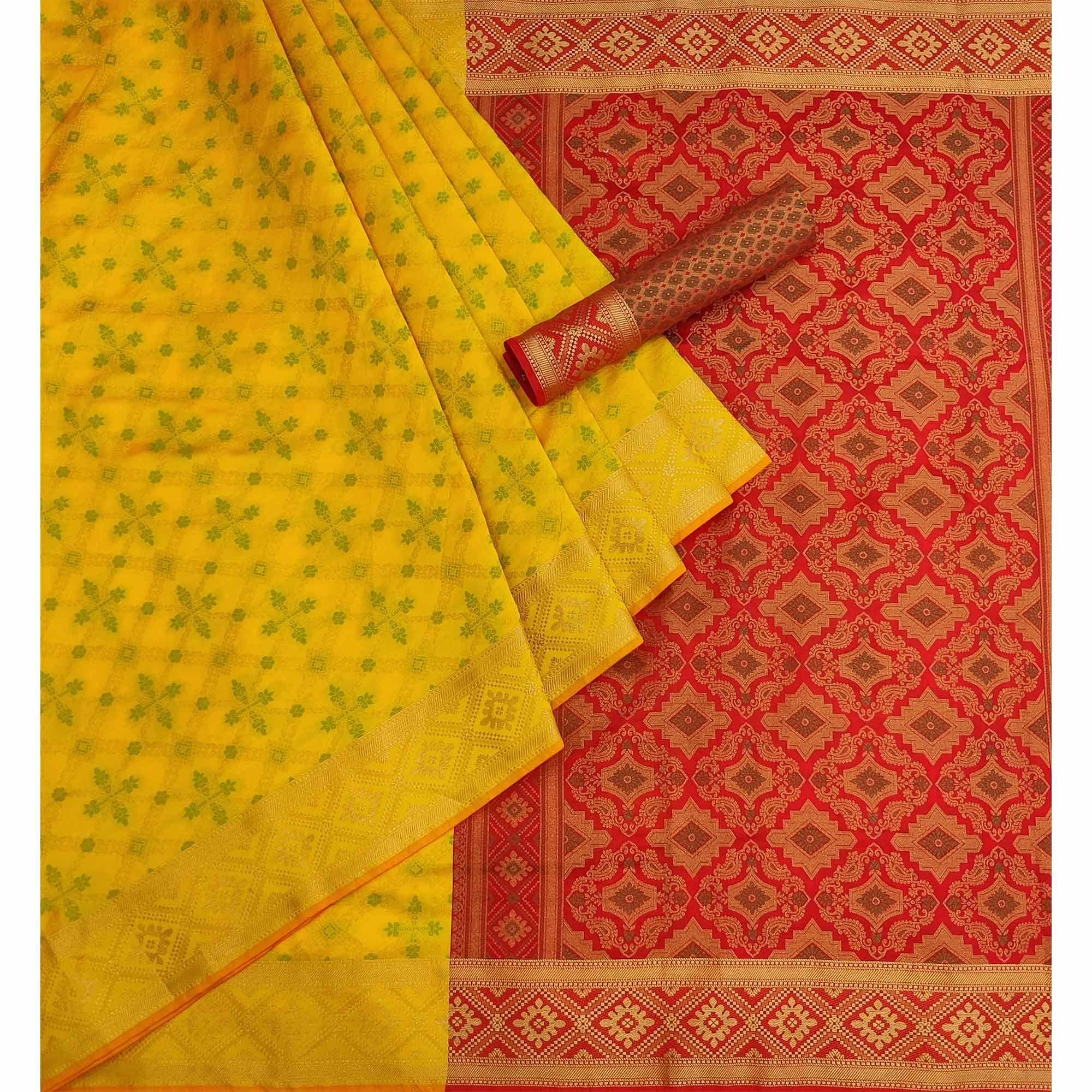 Yellow Woven Art Silk Saree - Peachmode