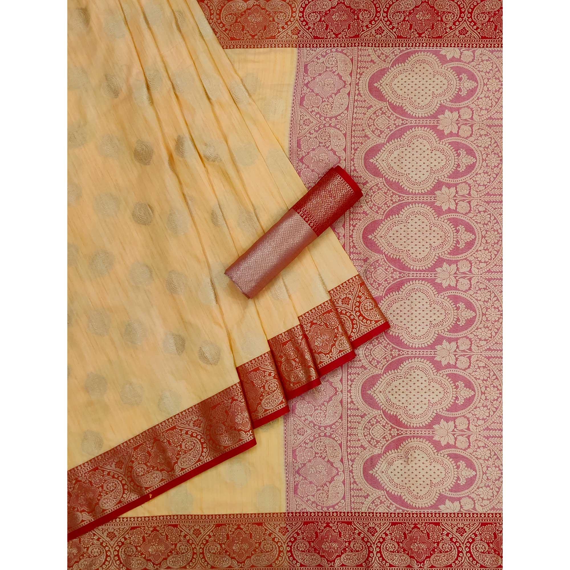 Yellow Woven Art Silk Saree - Peachmode