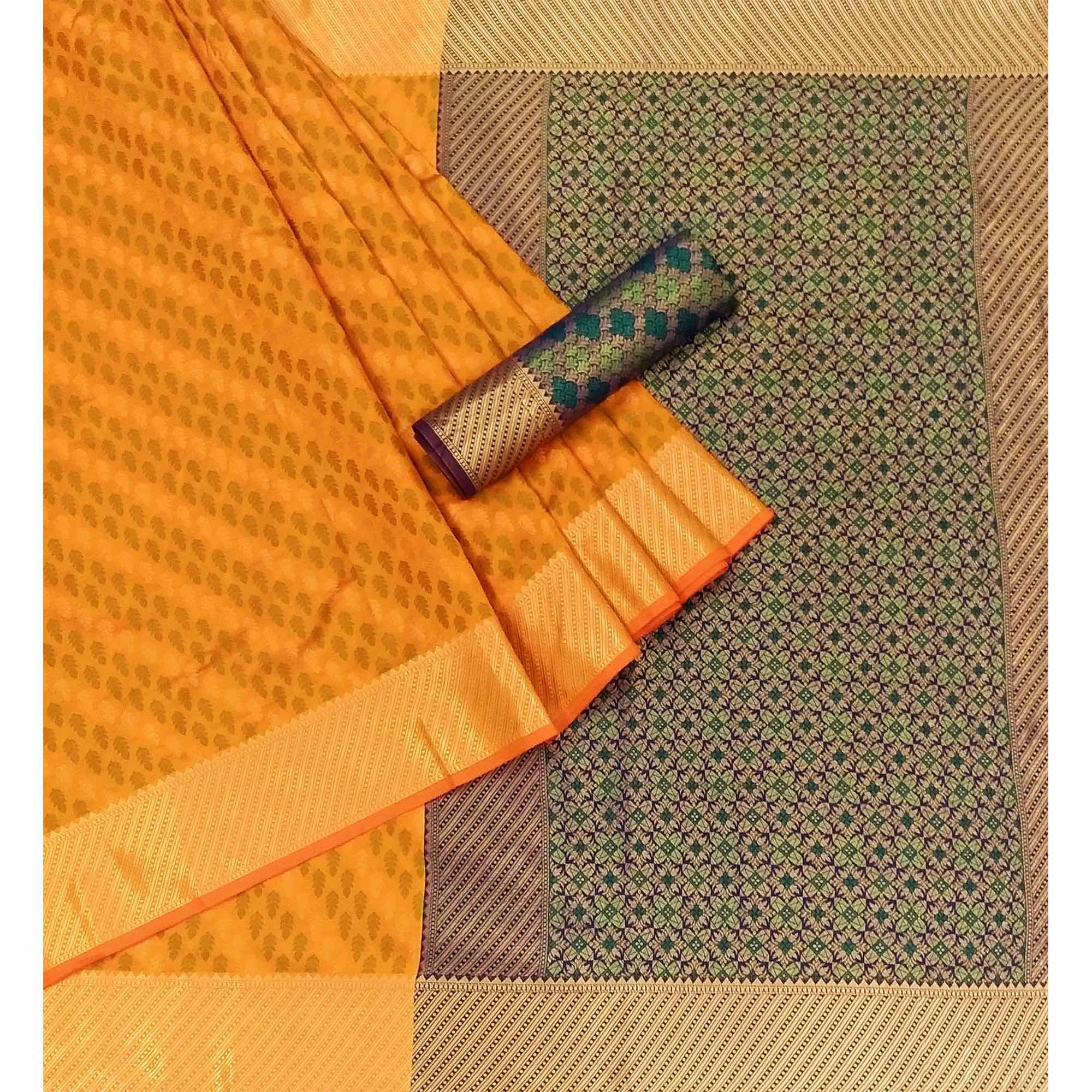 Yellow Woven Art Silk Saree - Peachmode